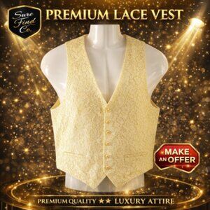 AKF New York VTG 90s Boho Retro Lace Pattern Cream Button Vest Womens Size Small